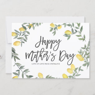 Boho Watercolor Lemon Wreath Happy Mother's Day Card