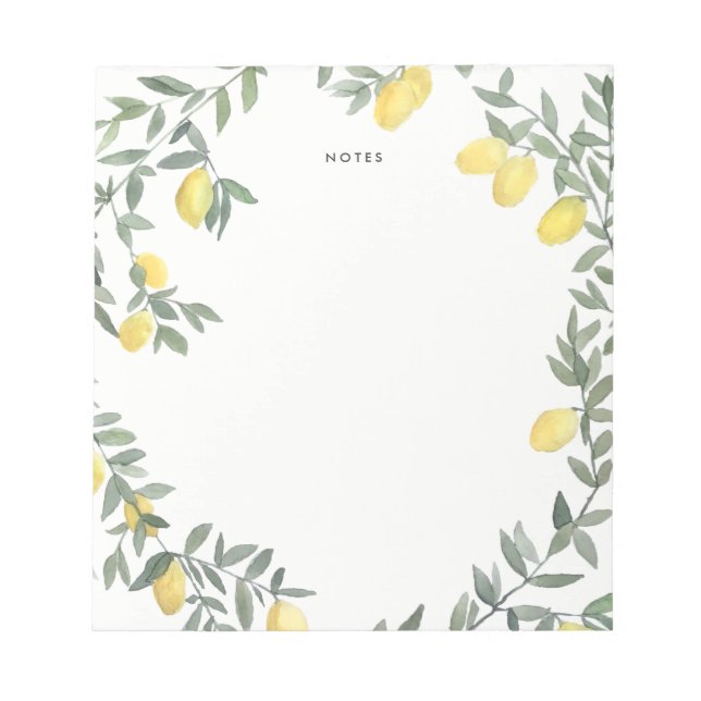 Boho Watercolor Lemon Wreath Notepad (Front)