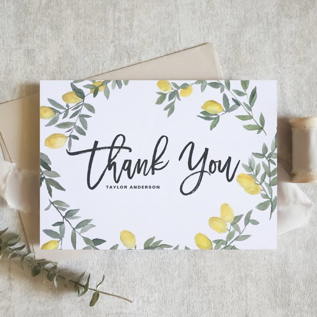 Boho Watercolor Lemon Wreath Summer Thank You Card (Creator Uploaded)