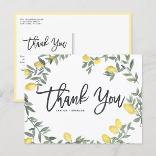 Boho Watercolor Lemon Wreath Summer Wedding Postcard