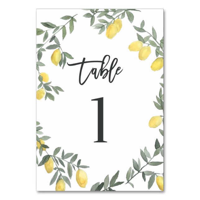 Boho Watercolor Lemon Wreath Table 1 Table Number (Front)