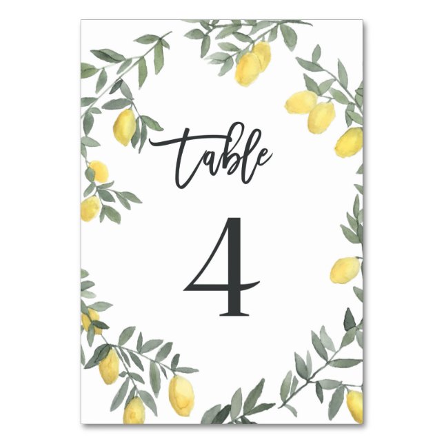 Boho Watercolor Lemon Wreath Table 4 Number (Front)