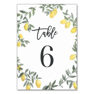 Boho Watercolor Lemon Wreath Table 6 Number