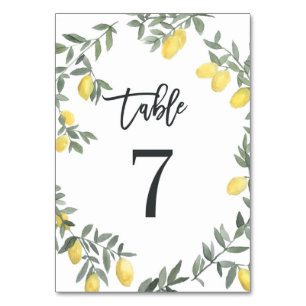 Boho Watercolor Lemon Wreath Table 7 Number