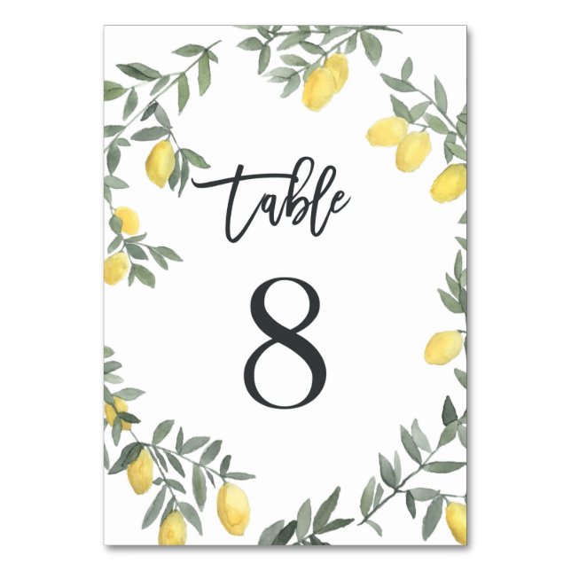 Boho Watercolor Lemon Wreath Table 8 Number (Front)