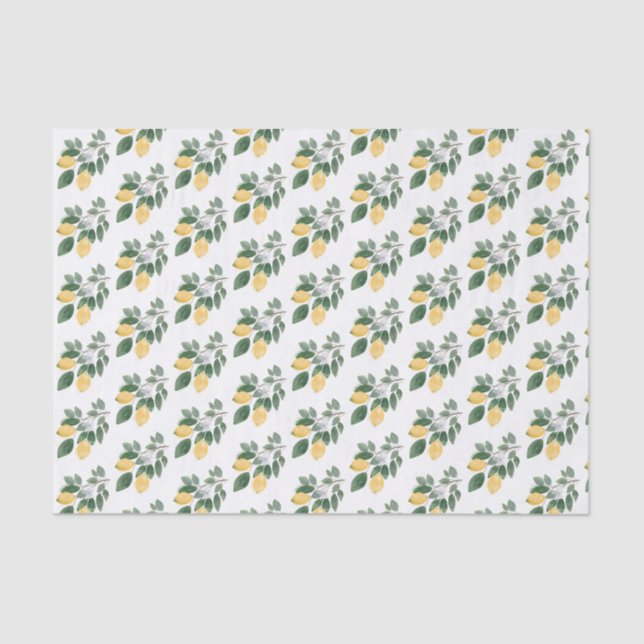 Boho Watercolor Lemons & Greenery Decoupage Tissue Paper (Front)