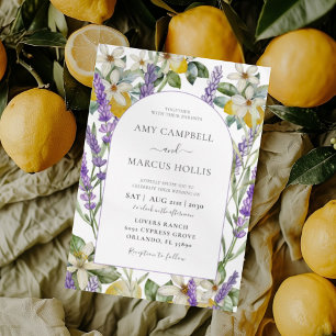 Boho Watercolor Lemons & Lavender Wedding Invitation