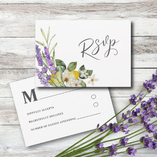 Boho Watercolor Lemons & Lavender Wedding RSVP Card