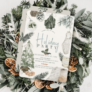 Boho Watercolor Light Blue Christmas Holiday Party Invitation