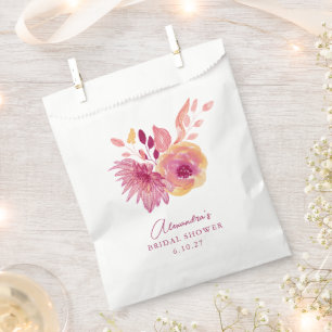 Boho Watercolor Magenta Red Flowers Bridal Shower Favour Bag