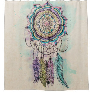 Boho Watercolor Mandala Dreamcatcher Shower Curtain