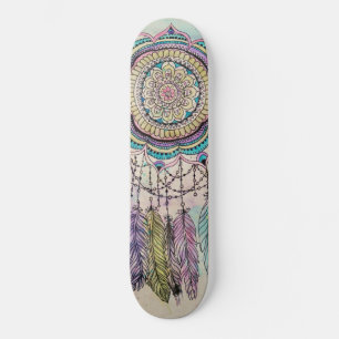 Boho Watercolor Mandala Dreamcatcher Skateboard