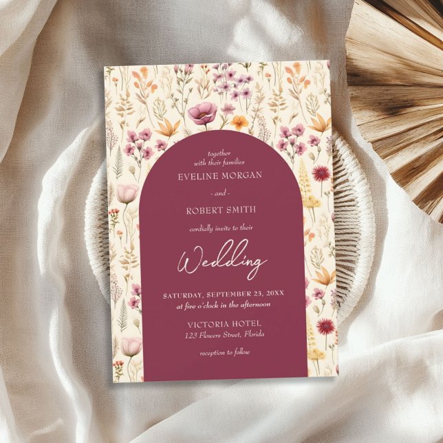 Boho watercolor mauve ivory yellow wild flowers invitation (Boho watercolor mauve ivory yellow wild flowers invitation)
