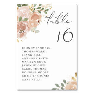Boho Watercolor Mauve Peach Flowers Seating Table Number