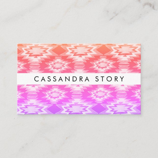 Boho Watercolor Modern Pattern Tie-Dye Pink Business Card (Front)