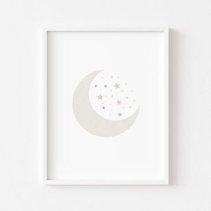 boho watercolor moon and stars print