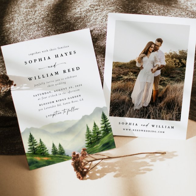 Boho Watercolor Mountain Wedding Invitation (Creator Uploaded)