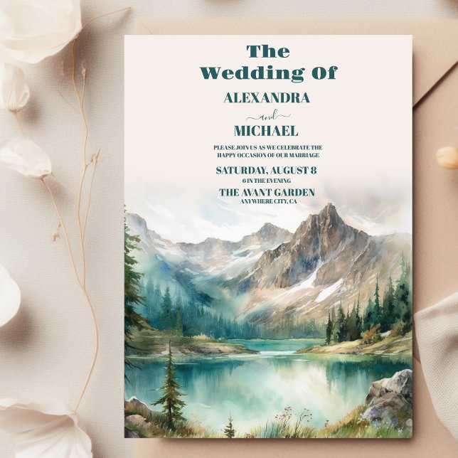 Boho Watercolor Mountain Wedding Invitation (Creator Uploaded)