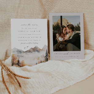 Boho Watercolor Mountain Wedding Save The Date Invitation