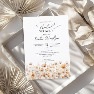 Boho watercolor neutral colours wildflowers bridal invitation