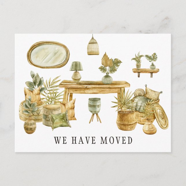 Boho Watercolor New Address Moving Announcement Postcard (Front)