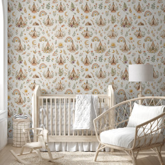 Boho Watercolor Nursery Wallpaper - Pastel Rainbow