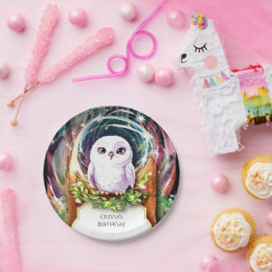 Boho Watercolor Owl Birthday Paper Plate