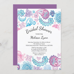 Boho Watercolor Paisley Pattern Bridal Shower Invitation