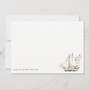 Boho Watercolor Palm Sailboat Seascape Wedding  Card