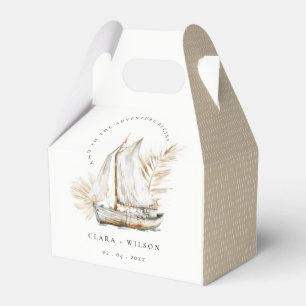 Boho Watercolor Palm Sailboat Seascape Wedding  Favour Box