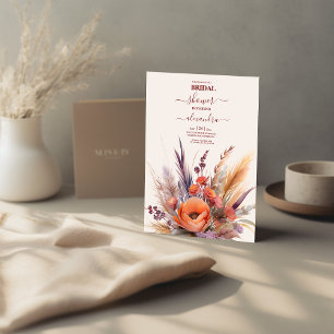 Boho Watercolor Pampas Grass Bridal Invitation