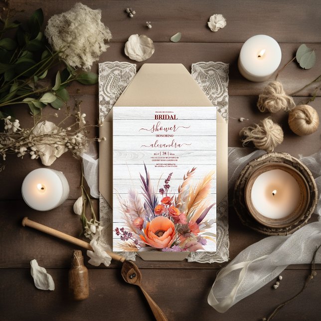 Boho Watercolor Pampas Grass Bridal Invitation (Creator Uploaded)