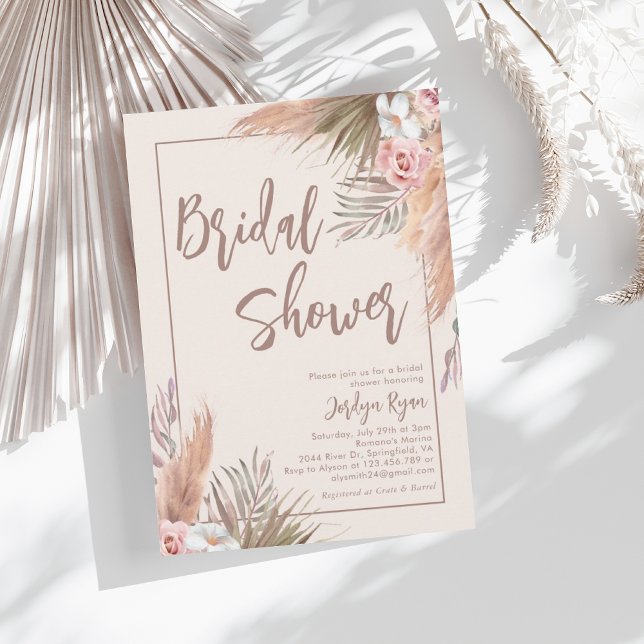 Boho Watercolor Pampas Grass Bridal Shower Invitation (Creator Uploaded)