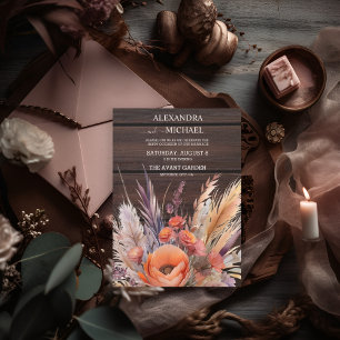 Boho Watercolor Pampas Grass Wedding Invitation