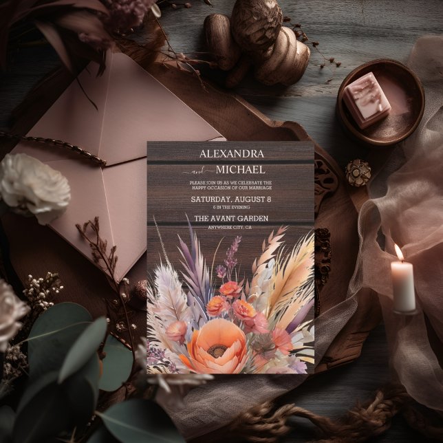 Boho Watercolor Pampas Grass Wedding Invitation (Creator Uploaded)