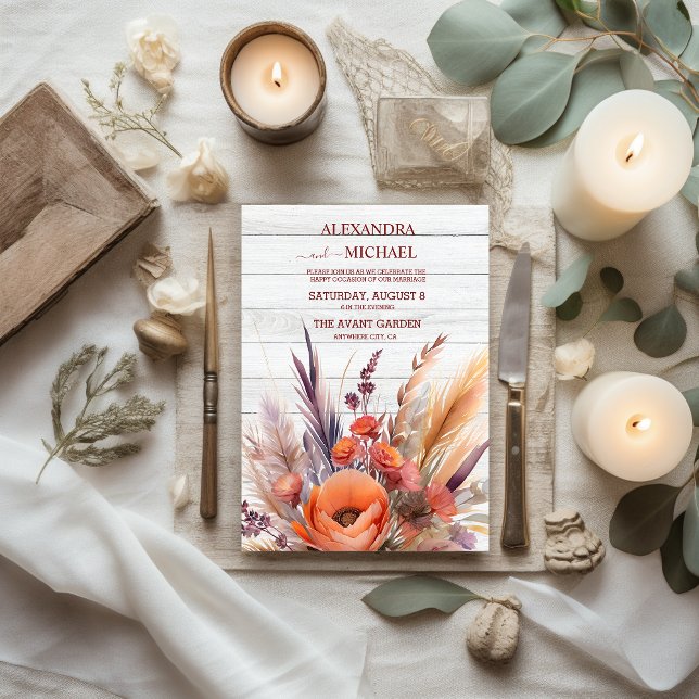 Boho Watercolor Pampas Grass Wedding Invitation (Creator Uploaded)