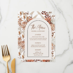 Boho Watercolor Pampas Wedding Menu Card