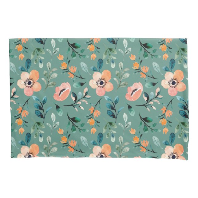 Boho watercolor pattern Beautiful floral blue Pillowcase (Front)
