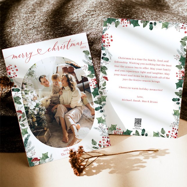 Boho Watercolor Photo Christmas Card  (Creator Uploaded)