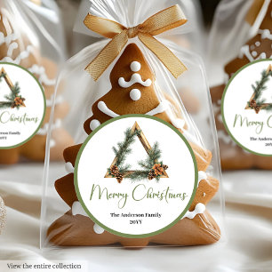 Boho Watercolor Pine Wreath Christmas Sticker