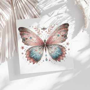 Boho Watercolor Pink & Blue Butterfly Baby Shower Napkin