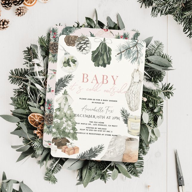 Boho Watercolor Pink Holiday Girl Baby Shower Invitation (Creator Uploaded)