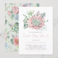 Boho Watercolor Pink Pastel Succulents Baby Shower