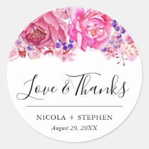 Boho Watercolor Pink Roses Wedding Classic Round Sticker