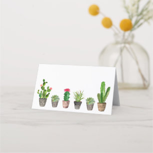 Boho Watercolor Potted Cactus and Succulents Place Card