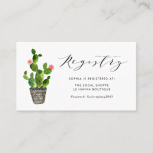 Boho Watercolor Potted Cactus Baby Shower Registry Enclosure Card