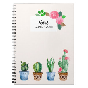 Boho Watercolor Potted Cactus & Succulents Custom Notebook