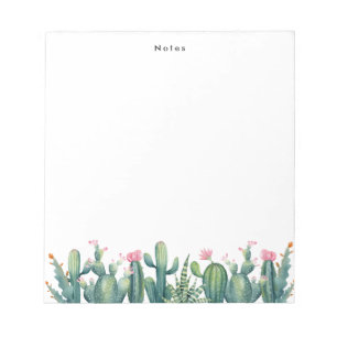 Boho Watercolor Potted Cactus & Succulents Custom Notepad