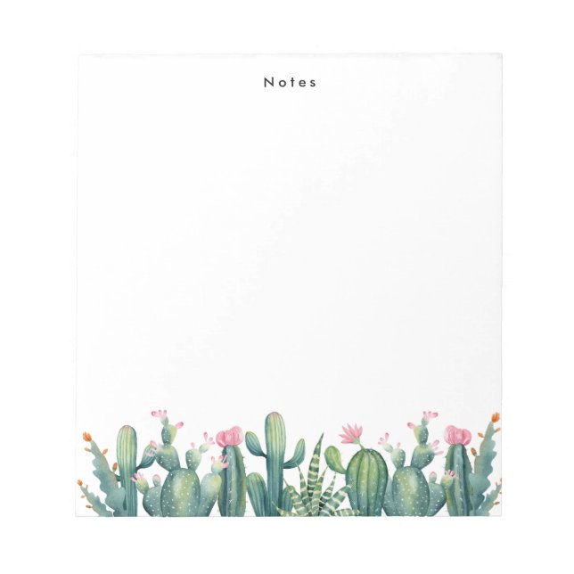 Boho Watercolor Potted Cactus & Succulents Custom Notepad (Front)