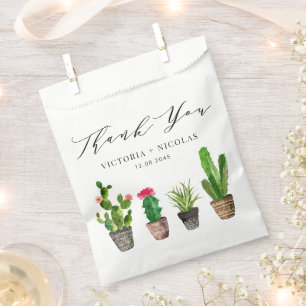 Boho Watercolor Potted Cactus Wedding Thank You Favour Bag